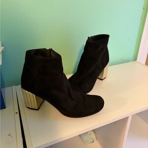 Black Ankle Boots with Gold Heel